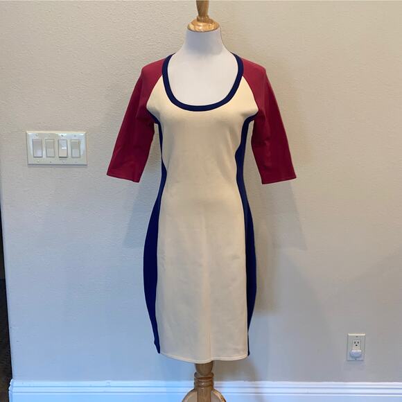Mantu Color Block  Bodycon Dress Short Sleeves  Italy Size 46 (Large) - Picture 1 of 5